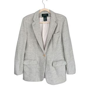 Lauren Ralph Lauren Herringbone Light Gray Wool & Angora Single-Button Blazer